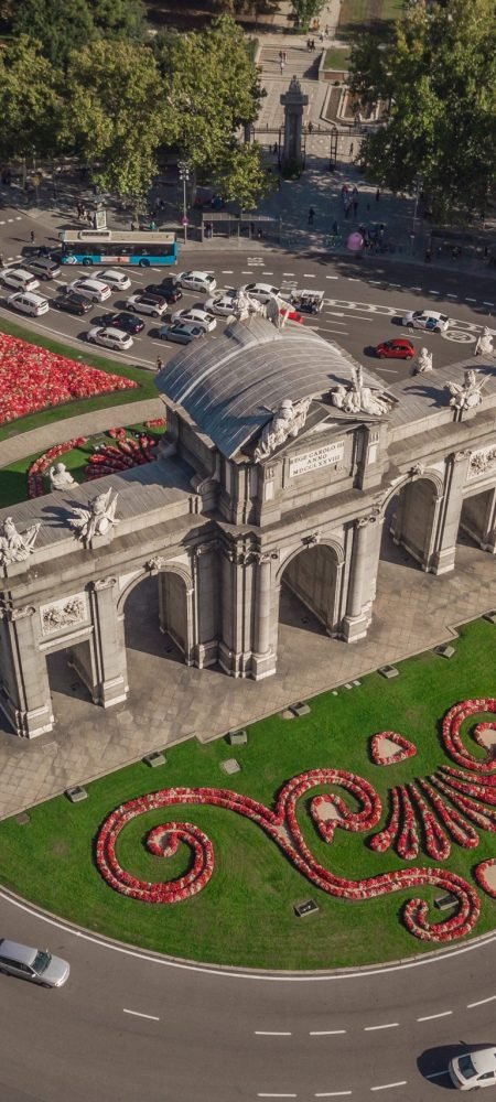 Aerial view of Puerta de Alcala in Madrid